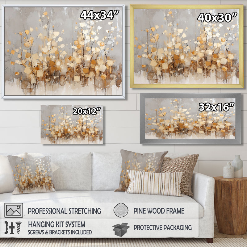 Décoration murale Minimal Golden Trees Horizon - Arbres, H 34 po x l 44 po, Brun