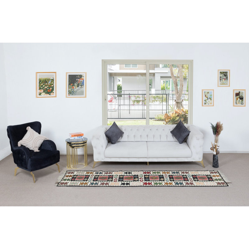 Tapis de couloir turc à motif géométrique tissé à la main 2,2 pi 9,5 pi