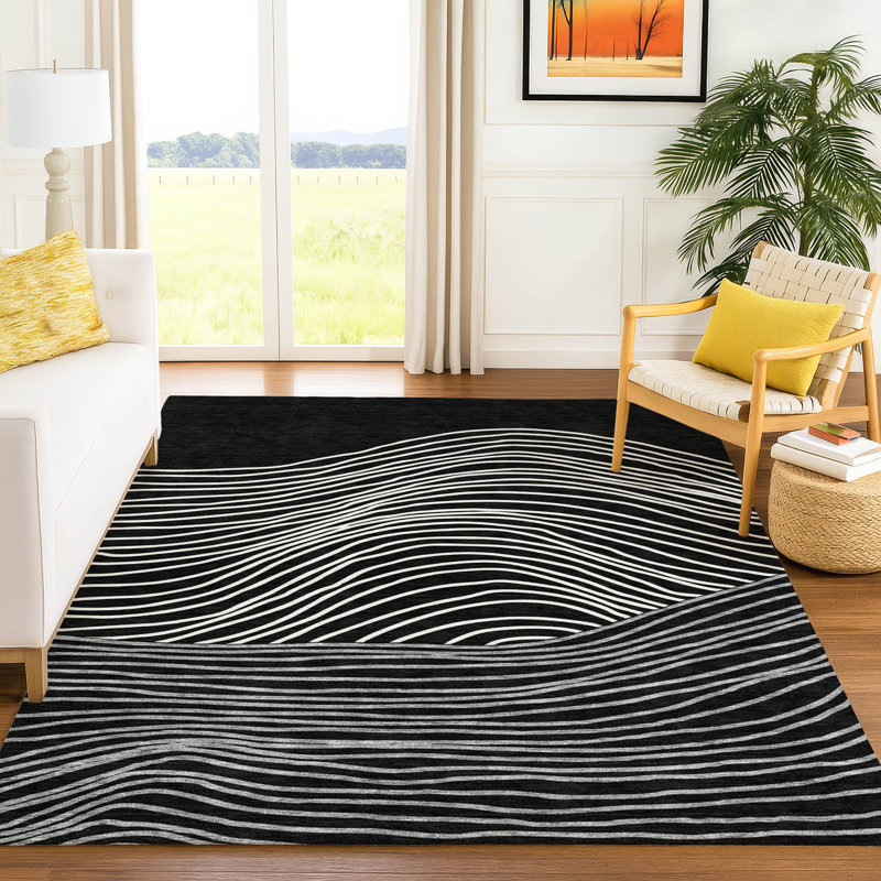 Tapis ACN2350 à rayures lavable à la machine intérieur / extérieur, Rectangulaire 3 pi x 5 pi