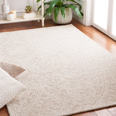 Bathelda Hand Tufted Wool/Cotton with Cotton Backing Floral Rug in Beige/Ivory