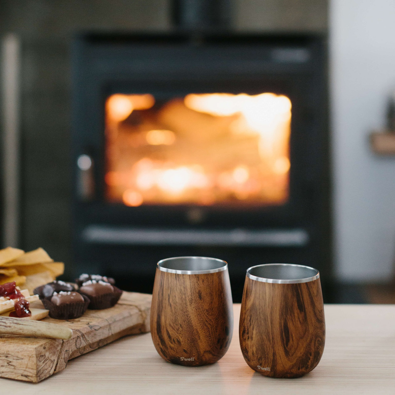 Stainless Steel Wine Tumbler, Teakwood