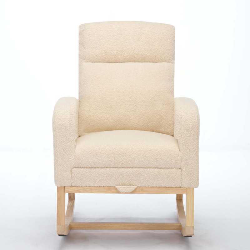 Chaise berçante avec pieds en bois massif, Beige
