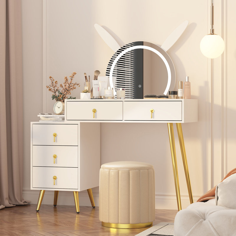 Meuble-lavabo Aleshire, Blanc / Doré