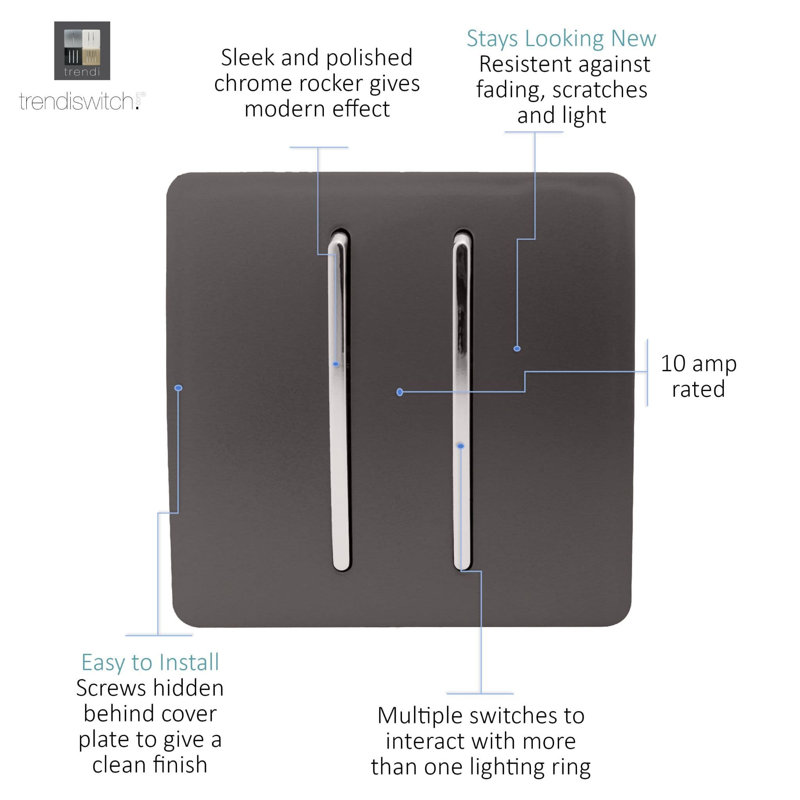 Trendi Switch 2 Gang 1 or 2 way Rocker Light Switch, Dark Brown