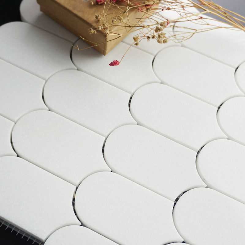 Carrelage mosaïque en marbre poli 12,11 po x 12,11 po Moonlit Arches, Cristal blanc