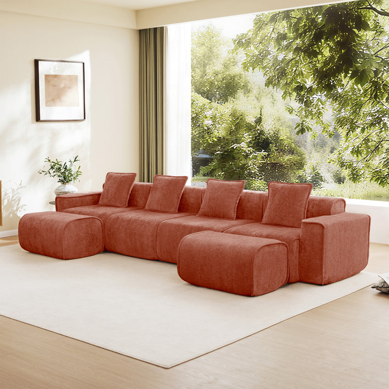 Canapé modulaire en U à 4 places avec passepoil, Rouge, H 31,1 po x l 138,58 po x P 59,84 po
