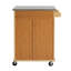 Chariot de cuisine intérieur en bambou compact avec plateau en acier inoxydable - Îlot de rangement mobile avec tiroir et armoire pour petits espaces