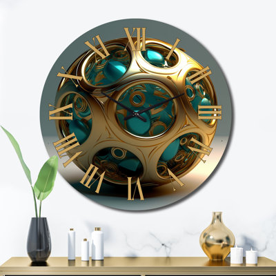Confronting Infinity 3D Turquoise Gold Sphere II Metal Wall Clock