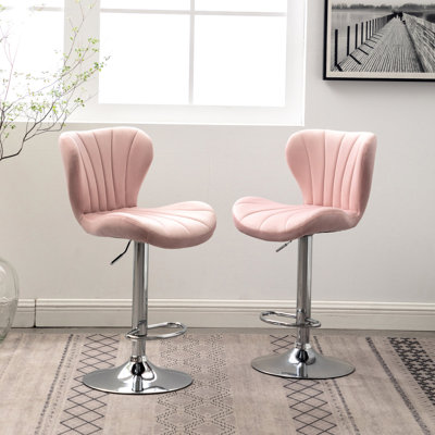 Rose réglable (2) - Revêtement en velours, rotation à 360 degrés, réglage de la hauteur du vérin à gaz, repose-pieds élégant, 2 chaises et lignes modernes