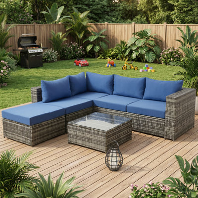 Ensemble de conversation modulaire en osier pour 4 personnes avec coussins