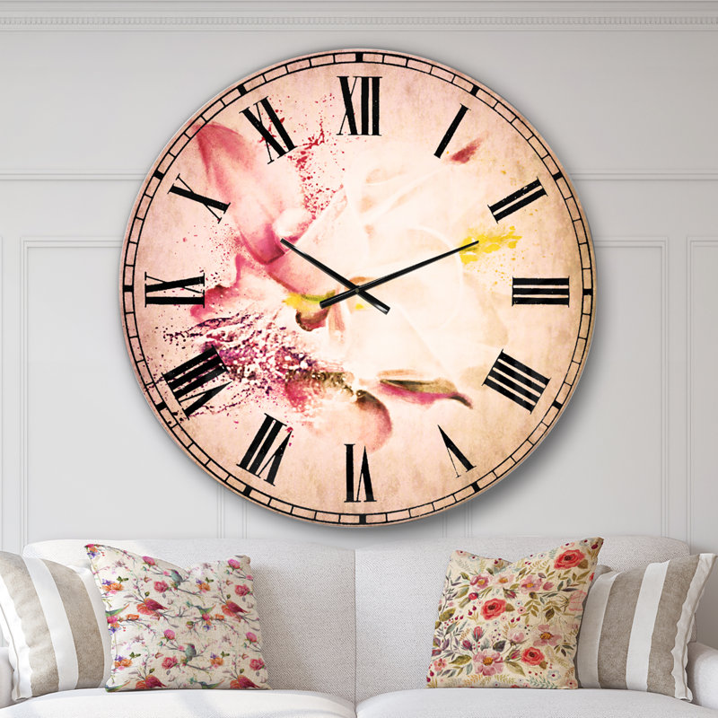 Illustration d'aquarelle rose rose - Horloge murale traditionnelle, Surdimensionné
