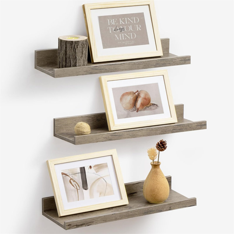 Rustic Floating Shelves Set of 3 with Lip, Picture Ledge Shelf for Nursery, Living Room – Multipurpose Storage Organizer, Bookshelf, & Photo Display Rack Walnut