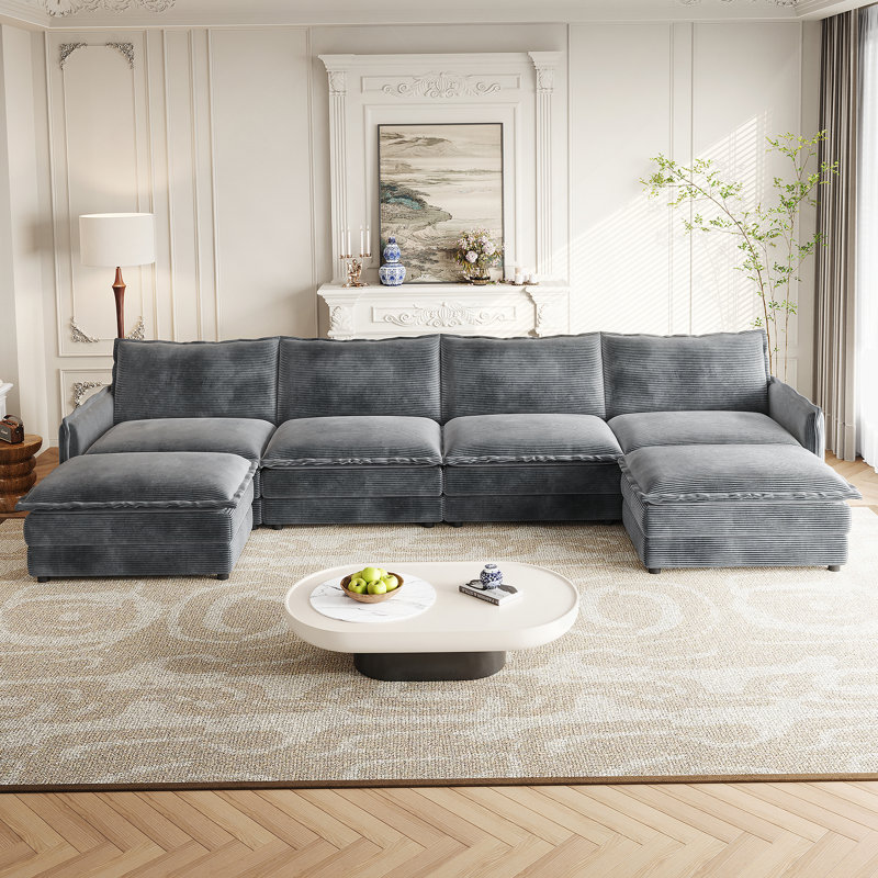 Canapé rembourré en velours côtelé confortable pour le salon, polyvalent et relaxant, H 33 po x l 142 po x P 58 po, Gris