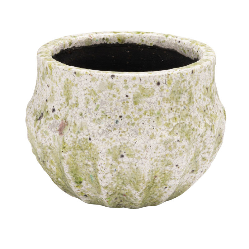 Pot de fleurs moyen en terre cuite avec glacis craquelé et finition terrazzo