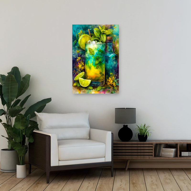 Menthe rafraîchissante Mojito, art moderne abstrait coloré, 36" H x 24" W