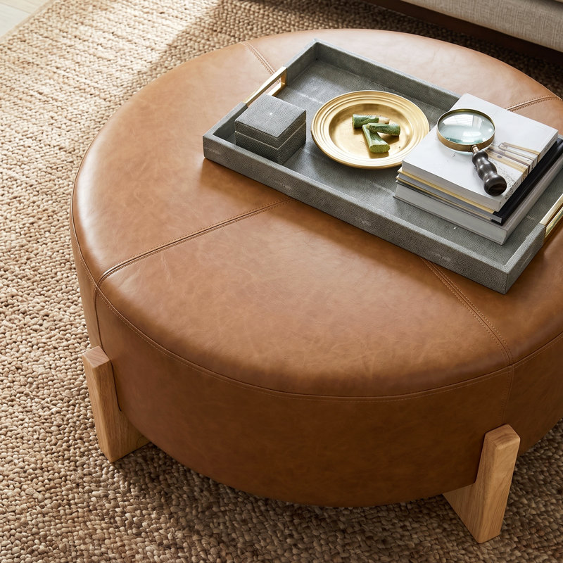Theo Modern PU Leather Round Cocktail Ottoman