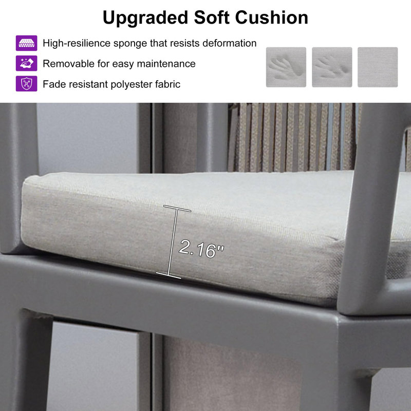 Tabourets de bar hauts modernes en métal pour patio, avec dossier et accoudoirs ergonomiques, Gris clair, Gris clair