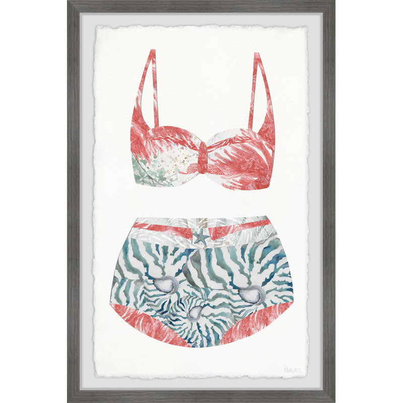 Flamingo Summer Swimsuit Framed Canvas Print, 12" x 8"