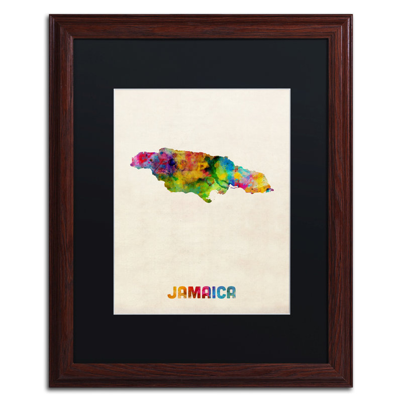 « jamaïque aquarelle map », impression encadrée sur toile, 14" H x 16" lx 0.5" D