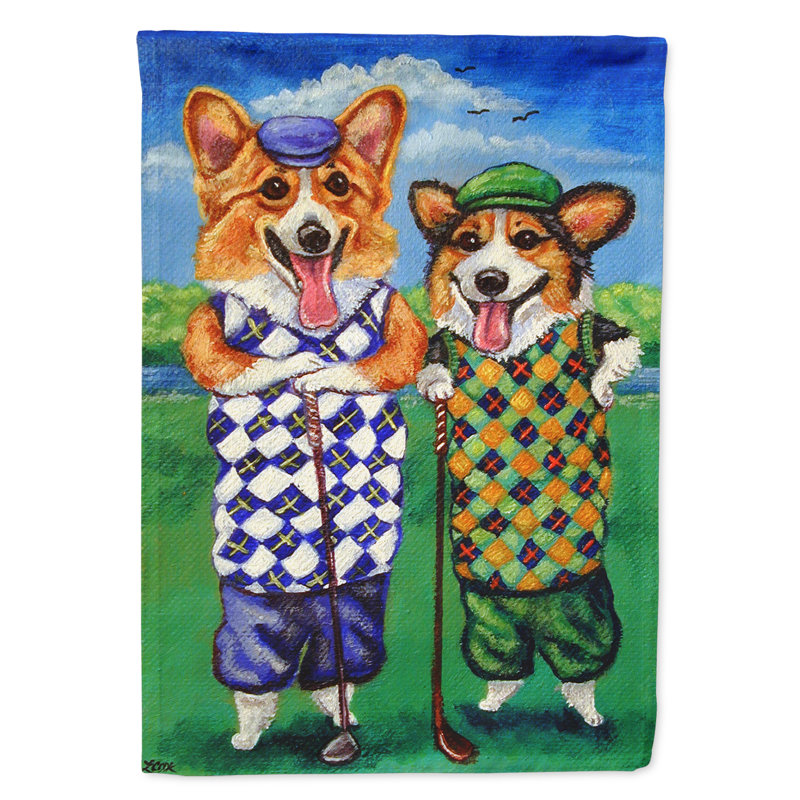 Drapeau de jardin à 2 côtés corgi de golfeurs