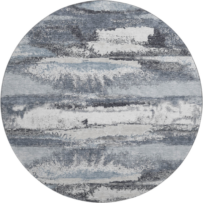 Premium Machine Washable Prisco Gray Rug, Round 8'
