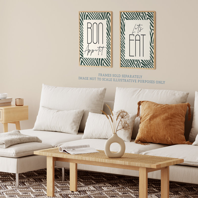 Bon Appetit Let's Eat With Zebra Stripes Pattern - 2 Piece No Frame Print Set, 40.5cm H x 30.5cm W x 0.3cm D