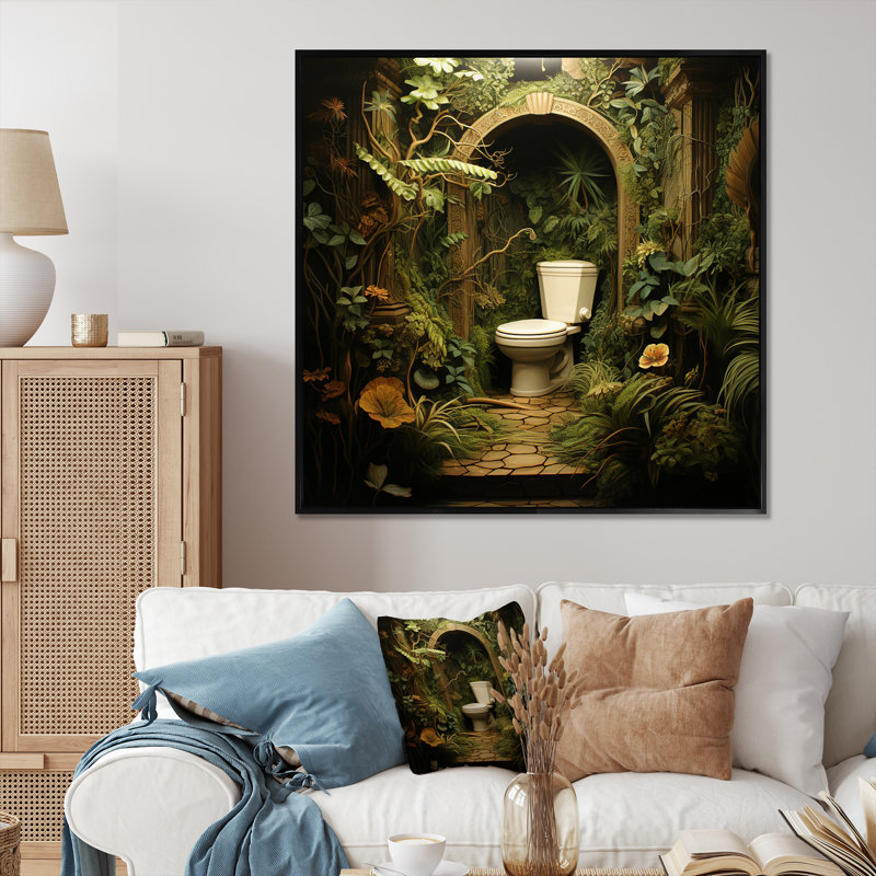 Natures Haven Mixed Toilet - Bath & Laundry Canvas Wall Art, Cadre flottant noir, H 16 po x l 16 po x P 1 po