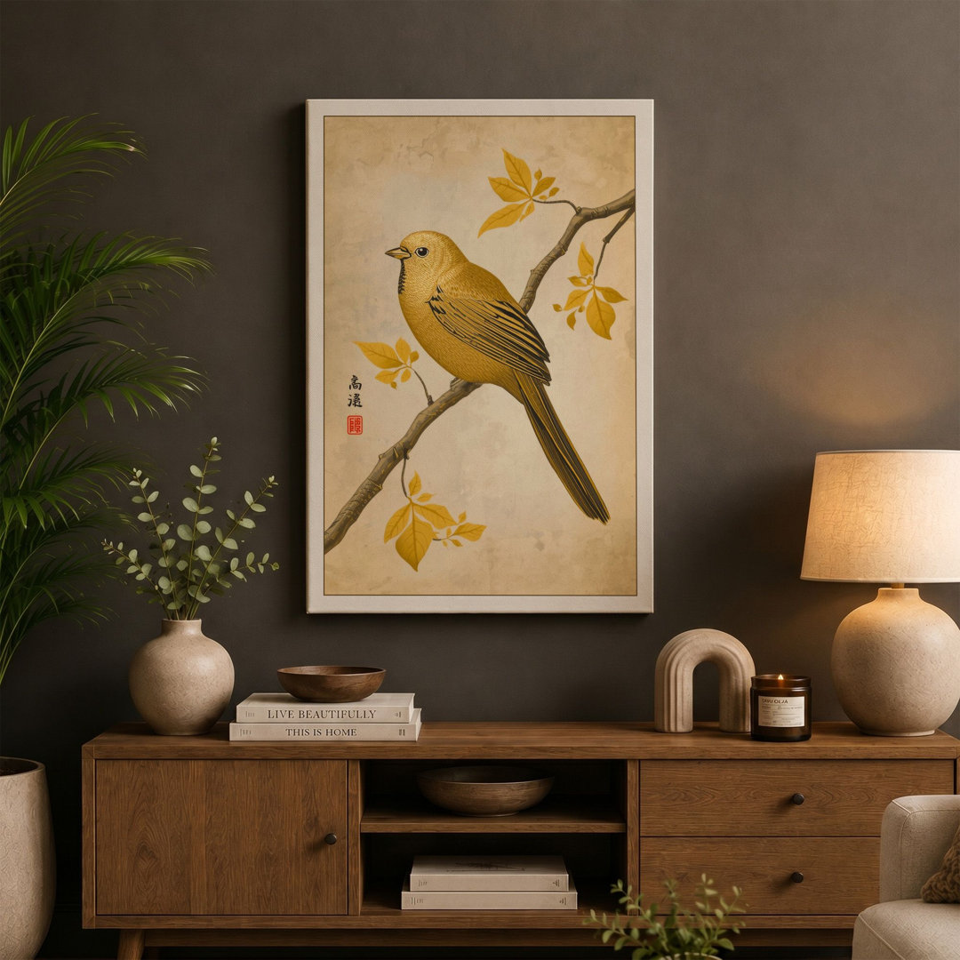 Songbird Among Blossoms Japandi - Wrapped Canvas