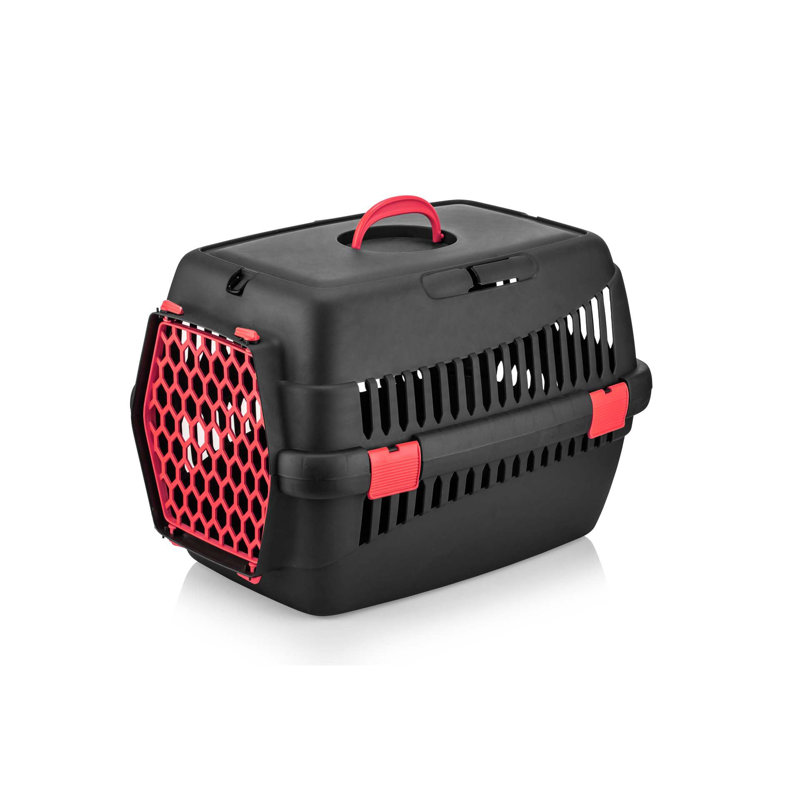 Boîte de transport pour animaux, Noir / Rouge, H 21,65 po x l 15,35 po x P 21,65 po
