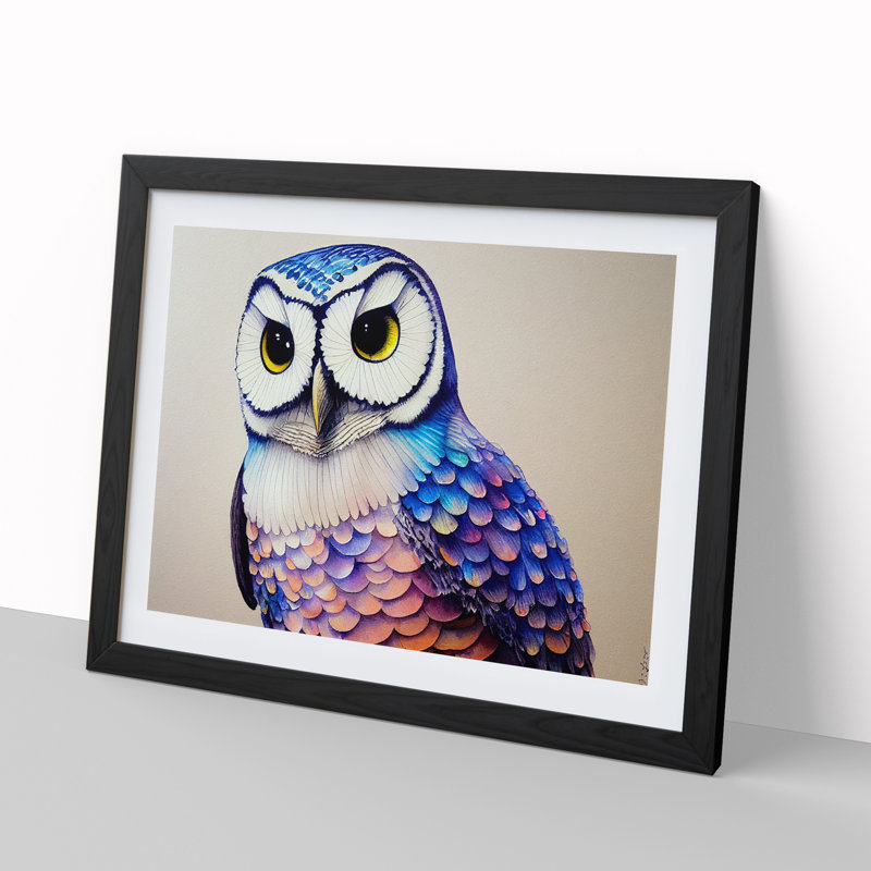 Barn Owl Watercolour - Single Picture Frame Painting, Black, 46cm H x 64cm W x 2cm D