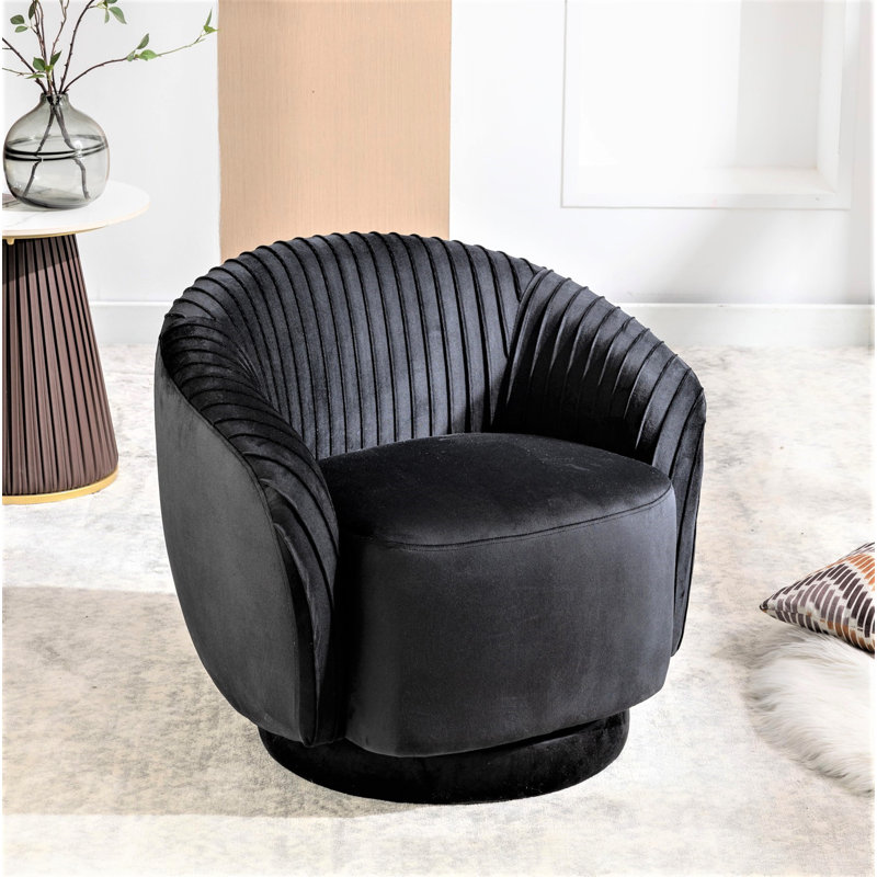 Milvo Velvet Swivel Barrel Chair, Black Velvet
