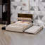 Lit plateforme en lin peu encombrant avec lit gigogne, tête de lit et tiroirs doubles-1214881868-1214881870