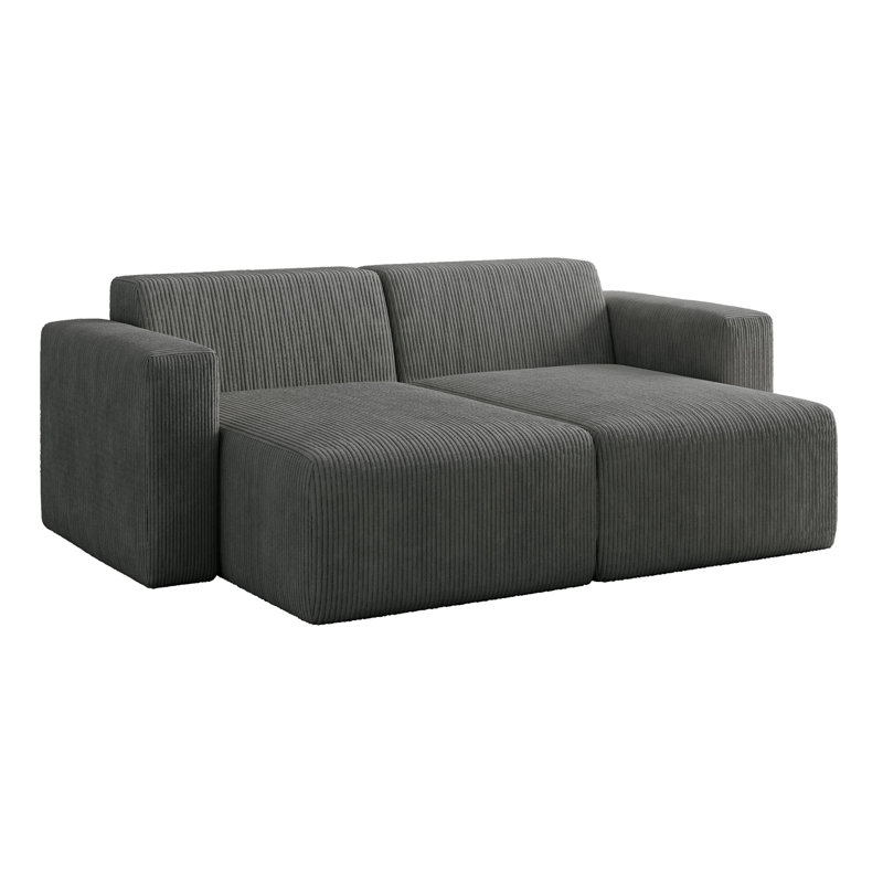 Berlare 2 - Piece Upholstered Corduroy Modular Sectional Sofa – Fully Compressed, No Assembly Required, Grey