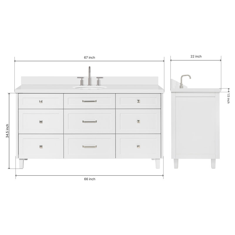 ARIEL Monroe 54 Single Sink Bathroom Vanity with Carrara Quartz Top, White, 42" - 43", Pure White Quartz