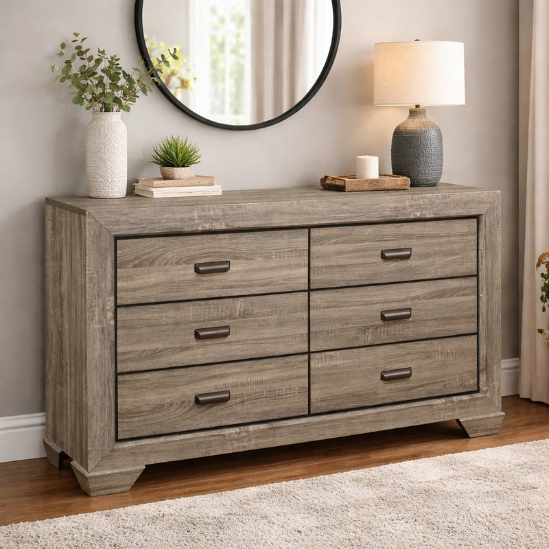 Henry 59'' W 6 - Drawer Dresser, Light Elm