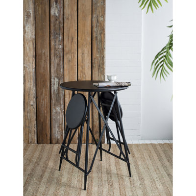Table d'appoint et deux chaises en fer noir, 61,1 x 24 x 32,3 cm, élément décoratif pliable pour la maison et l'intérieur.