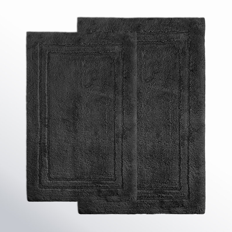 Ensemble de tapis de salle de bain antidérapant en coton 2 pièces Sandcliff, Noir uni