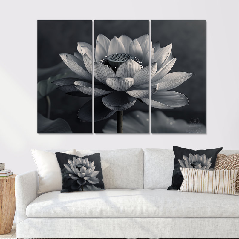 Ensemble de salon gris Lotus Photo Elegant Silhouette III - Lotus Wall Art, H 40 po x l 60 po x P 1 po
