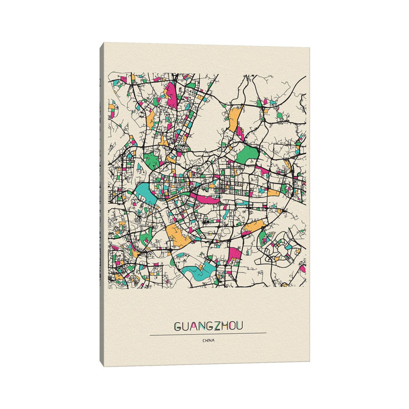 Guangzhou, China Map by Ayse Deniz Akerman - Wrapped Canvas Gallery-Wrapped Canvas Giclée, 20.32 cm H x 30.48 cm W