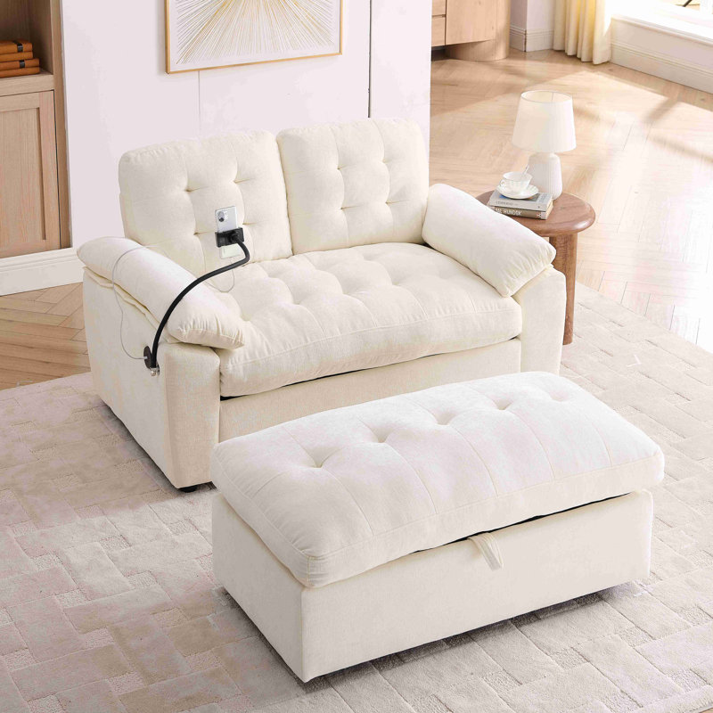 Fauteuil de loisir, fauteuil inclinable double, dossier réglable manuellement, accoudoirs rembourrés, port de charge USB latéral et support pour téléphone, livré avec un repose-pieds de rangement assorti