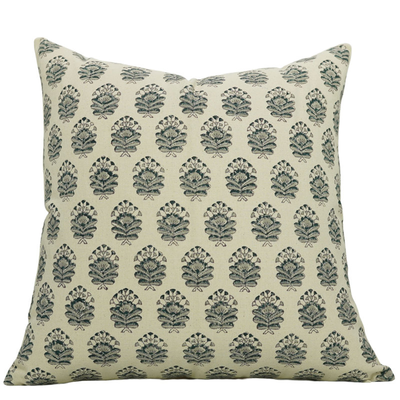 Coussin décoratif en coton imprimé à la main Fab divine - BHEESMA, Carré, H 16 po x l 16 po