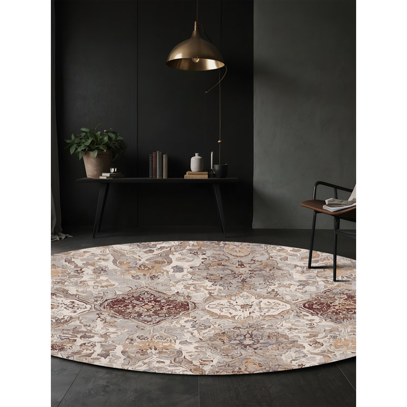 Tapis gris soyeux et moelleux, Rond 8 pi