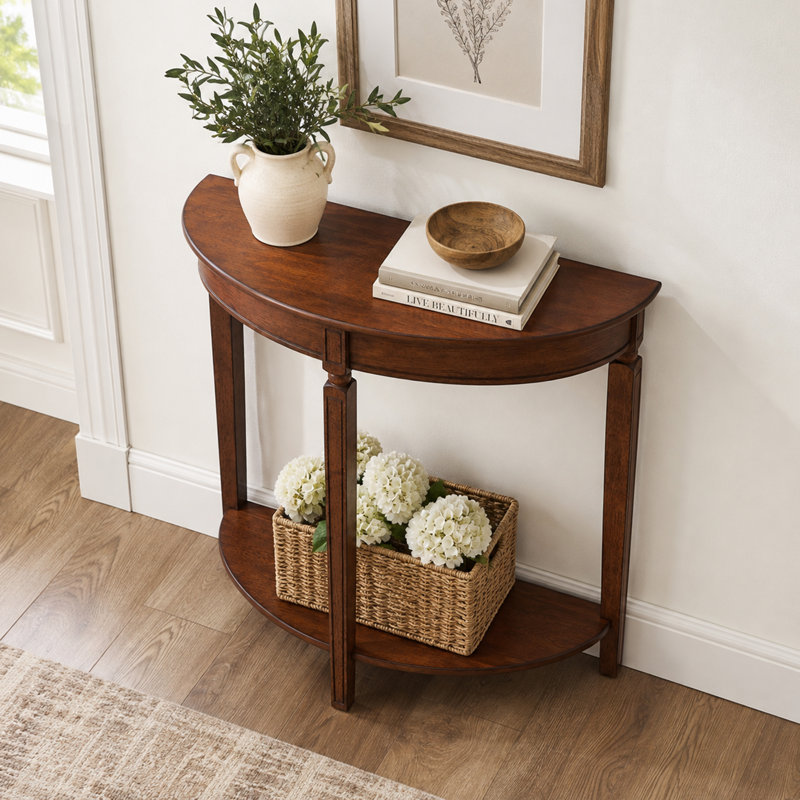 Hampton Half-Round Entryway Hall Table, Dark Walnut