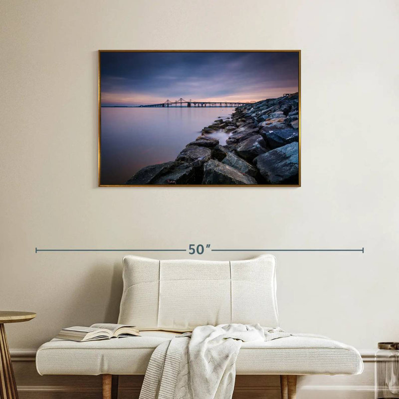 Soirée Chesapeake Bay Bridge, Cadre flottant doré, 37 po x 25 po