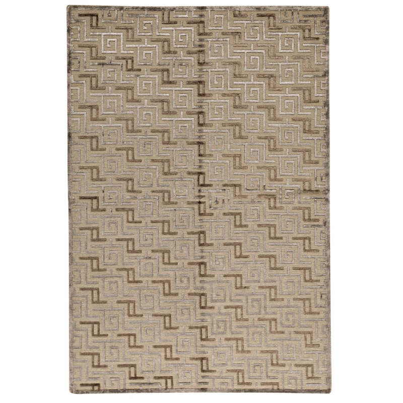 Tapis géométrique noué à la main ivoire / brun clair