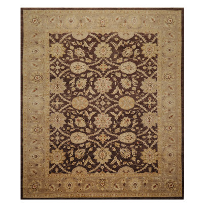 Tapis de zone en laine noué la peshawar brune 8 pi x 11 po one-of-kind Stringtown