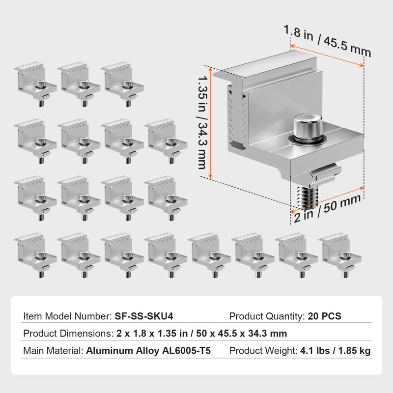 Panneau solaire support de fixation en Z 35-50mm pinces de support réglables 20PCS