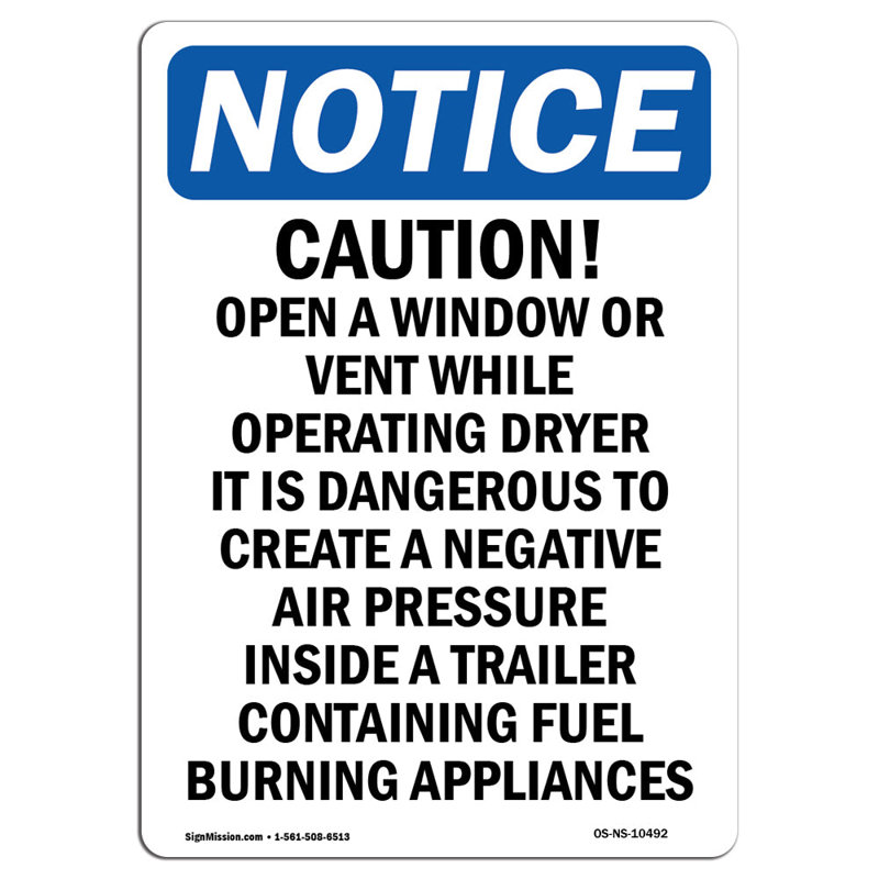 Osha Notice - Caution Open A Window or Vent Sign, 24" H x 18" W x 0.1" D