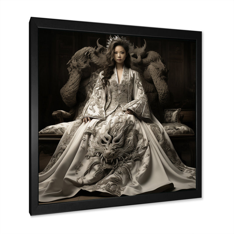 " China Emperors Dragon Woman ", 36" H x 36" W x 1.5" D, Black Picture Framed