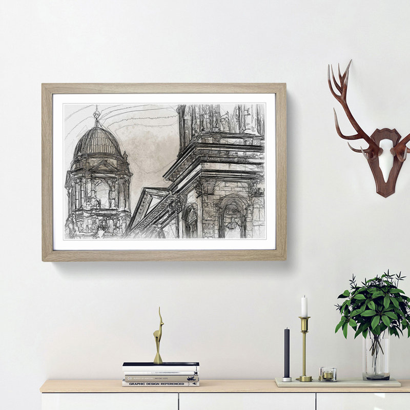 Dom Berlin Cathedral in Abstract - Picture Frame Graphic Art Print, 48cm H x 65cm W x 2cm D, Oak Framed